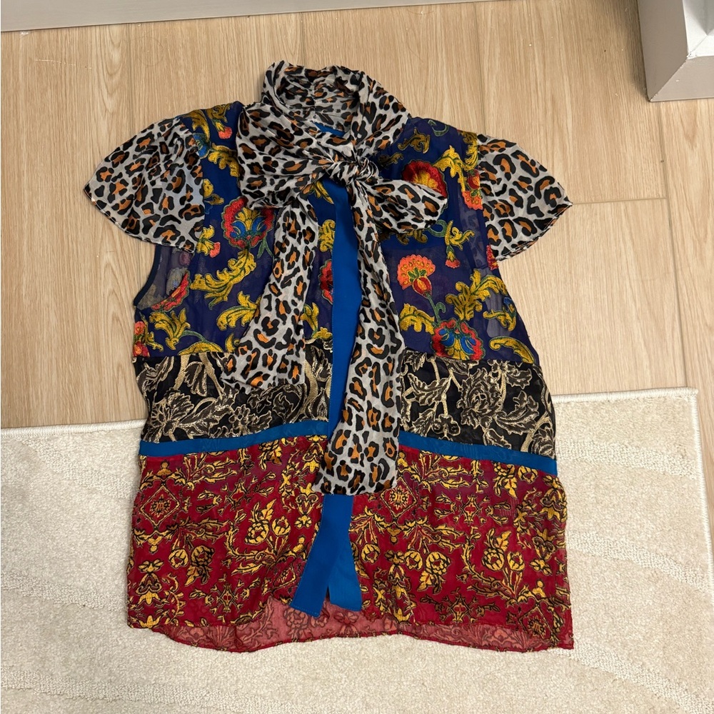 Alice + Olivia Multicolor Leopard and Floral Blouse